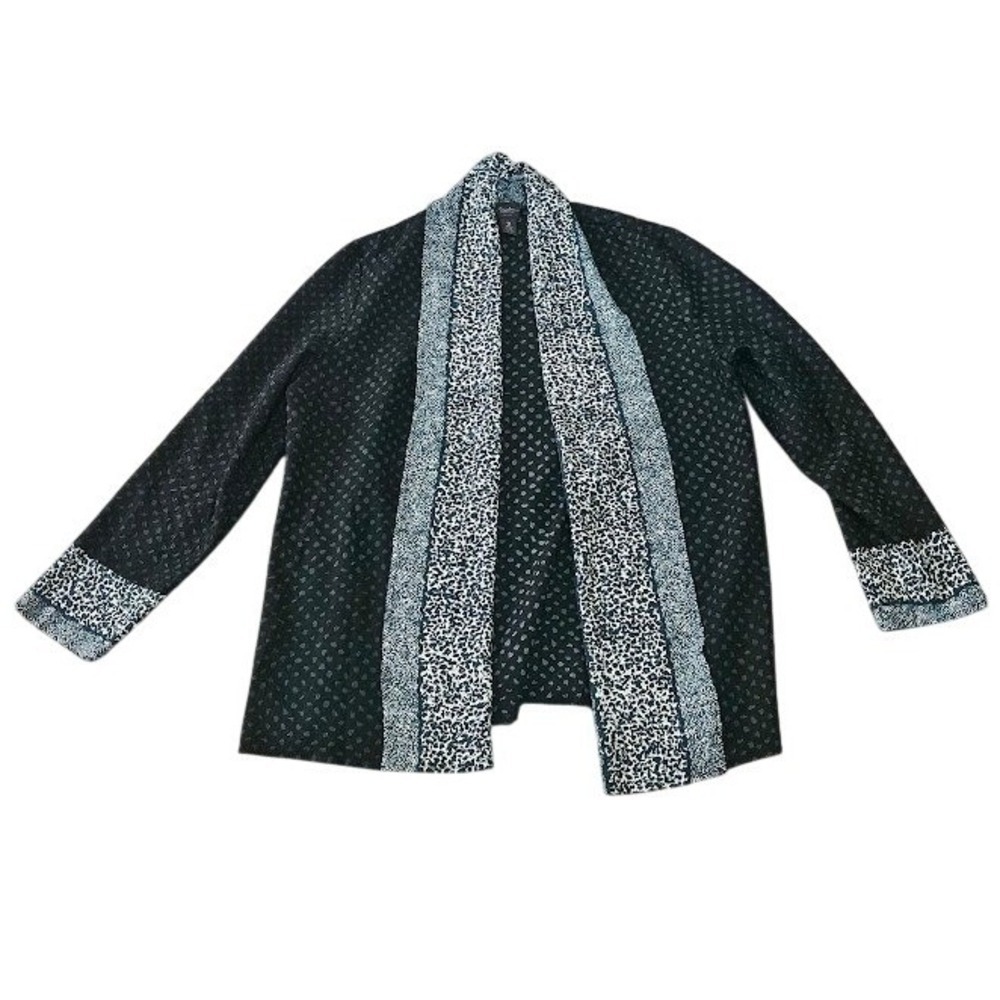 Chico's Travelers Crushed Texture Cardigan Open Front Women 2 Large Green Black